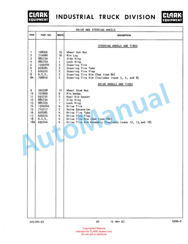 Clark Clarklift Model CY 160 BD Maintenance Manual and Parts Book GX 57B5 3 Clark Clarklift Model CY 160 BD Maintenance Manual and Parts Book GX 57B5-3