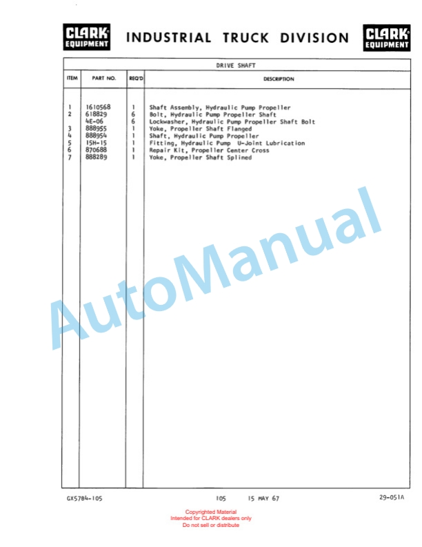 Clark Clarklift Model CY 160 BD Maintenance Manual and Parts Book GX 57B5 4 Clark Clarklift Model CY 160 BD Maintenance Manual and Parts Book GX 57B5-4