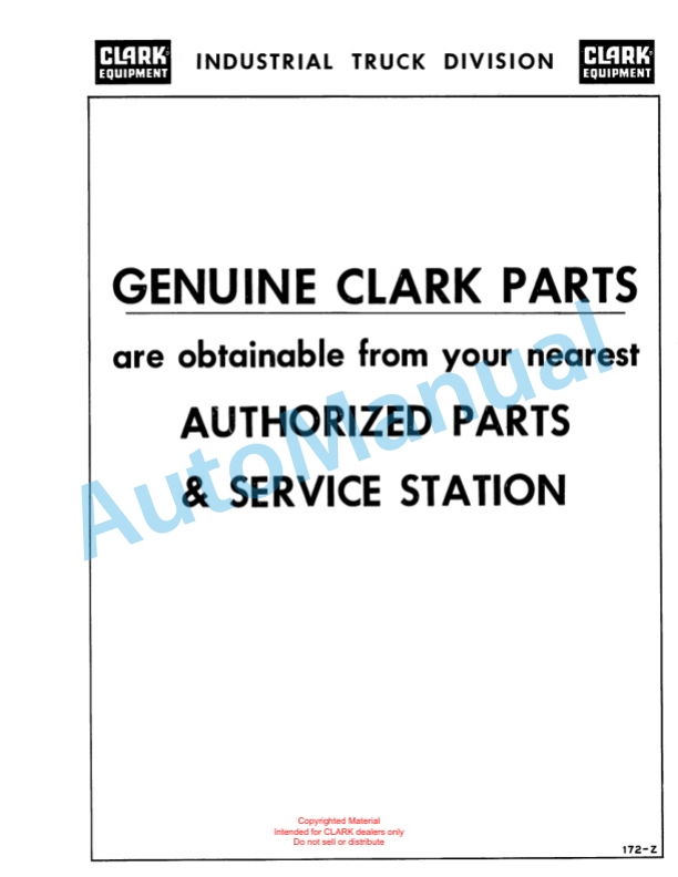 Clark Clarklift Model CY 160 BD Maintenance Manual and Parts Book GX 57B5 5 Clark Clarklift Model CY 160 BD Maintenance Manual and Parts Book GX 57B5-5