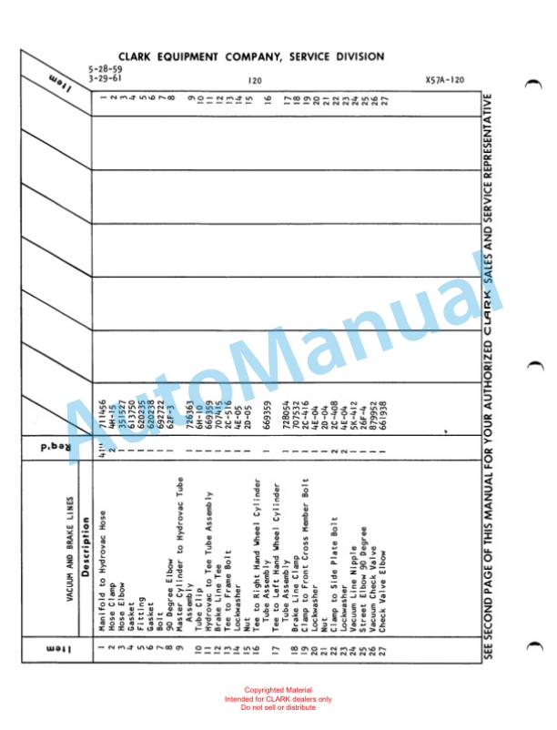 Clark Clarklift Model CY 165 Maintenance Manual and Parts Book X58A 5 Clark Clarklift Model CY 165 Maintenance Manual and Parts Book X58A-5