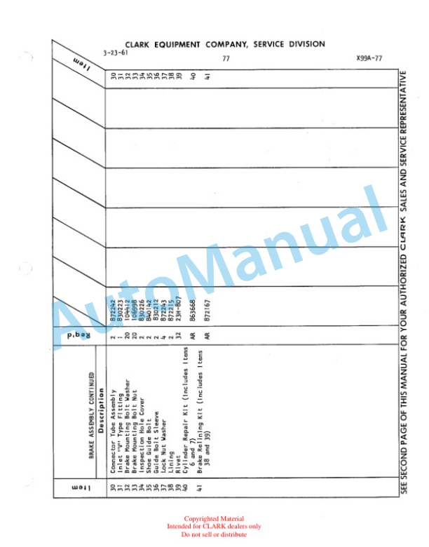 Clark Clarklift Model CY 180s Maintenance Manual and Parts Book X59A 2 Clark Clarklift Model CY 180s Maintenance Manual and Parts Book X59A-2
