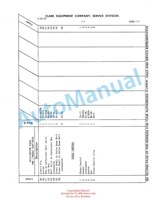 Clark Clarklift Model CY 180s Maintenance Manual and Parts Book X59A 4 Clark Clarklift Model CY 180s Maintenance Manual and Parts Book X59A-4
