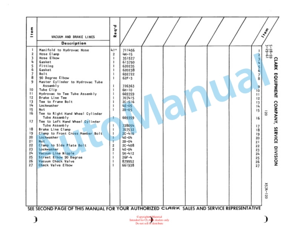 Clark Clarklift Model CY 180s Maintenance Manual and Parts Book X60A 5 Clark Clarklift Model CY 180s Maintenance Manual and Parts Book X60A-5