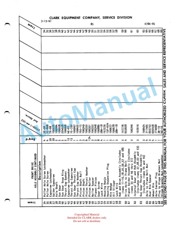 Clark Clarklift Model CY 200 Maintenance Manual and Parts Book X78A 2 Clark Clarklift Model CY 200 Maintenance Manual and Parts Book X78A-2