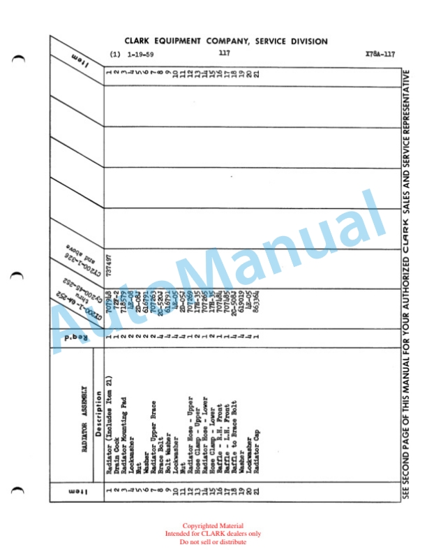 Clark Clarklift Model CY 200 Maintenance Manual and Parts Book X78A 4 Clark Clarklift Model CY 200 Maintenance Manual and Parts Book X78A-4