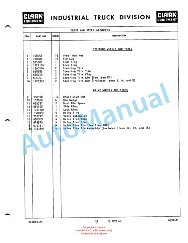Clark Clarklift Model CY 200B Maintenance Manual and Parts Book GX78B3 2 Clark Clarklift Model CY 200B Maintenance Manual and Parts Book GX78B3-2