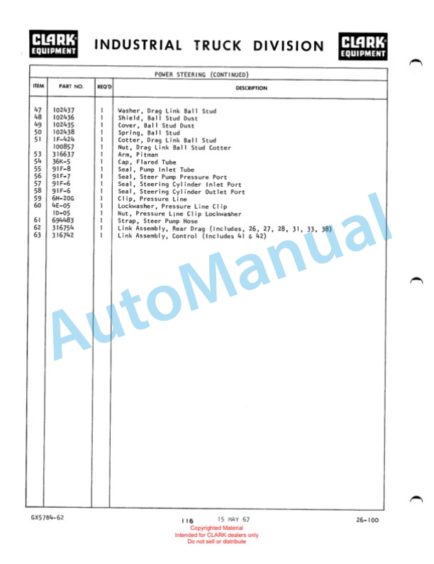 Clark Clarklift Model CY 200B Maintenance Manual and Parts Book GX78B3 3 Clark Clarklift Model CY 200B Maintenance Manual and Parts Book GX78B3-3