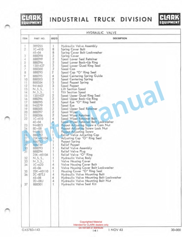 Clark Clarklift Model CY 200B Maintenance Manual and Parts Book GX78B3 5 Clark Clarklift Model CY 200B Maintenance Manual and Parts Book GX78B3-5
