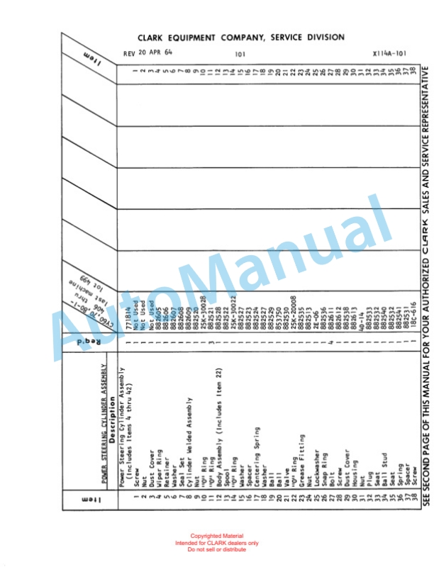 Clark Clarklift Model CY 60 Parts Book X114A 711 2 Clark Clarklift Model CY 60 Parts Book X114A 711-2