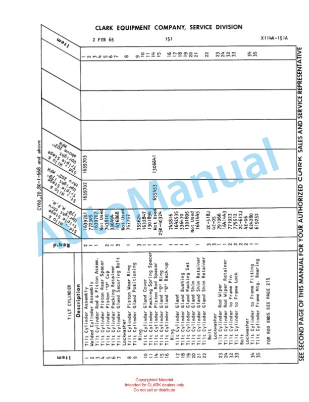 Clark Clarklift Model CY 60 Parts Book X114A 711 4 Clark Clarklift Model CY 60 Parts Book X114A 711-4