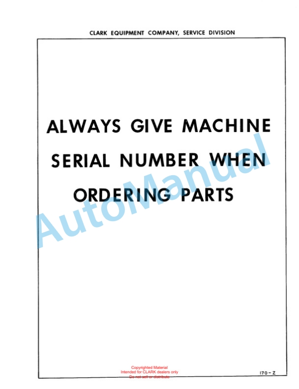 Clark Clarklift Model CY 60 Parts Book X114A 711 5 Clark Clarklift Model CY 60 Parts Book X114A 711-5