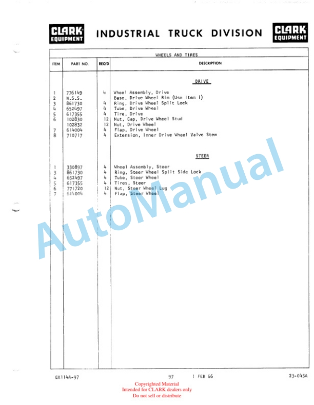 Clark Clarklift Model CY 6044 Parts Book GX 114A 2 Clark Clarklift Model CY 6044 Parts Book GX 114A-2