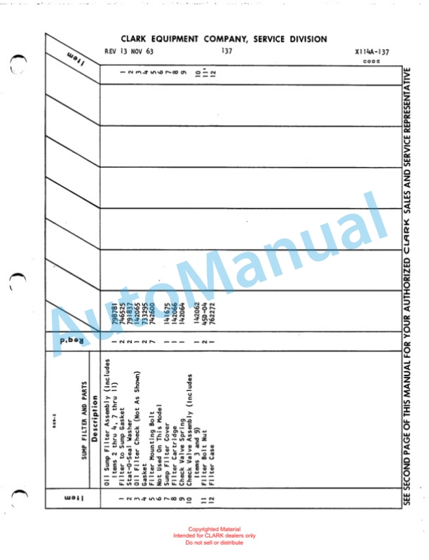 Clark Clarklift Model CY 70 Parts Book X114A1 711 4 Clark Clarklift Model CY 70 Parts Book X114A1 711-4