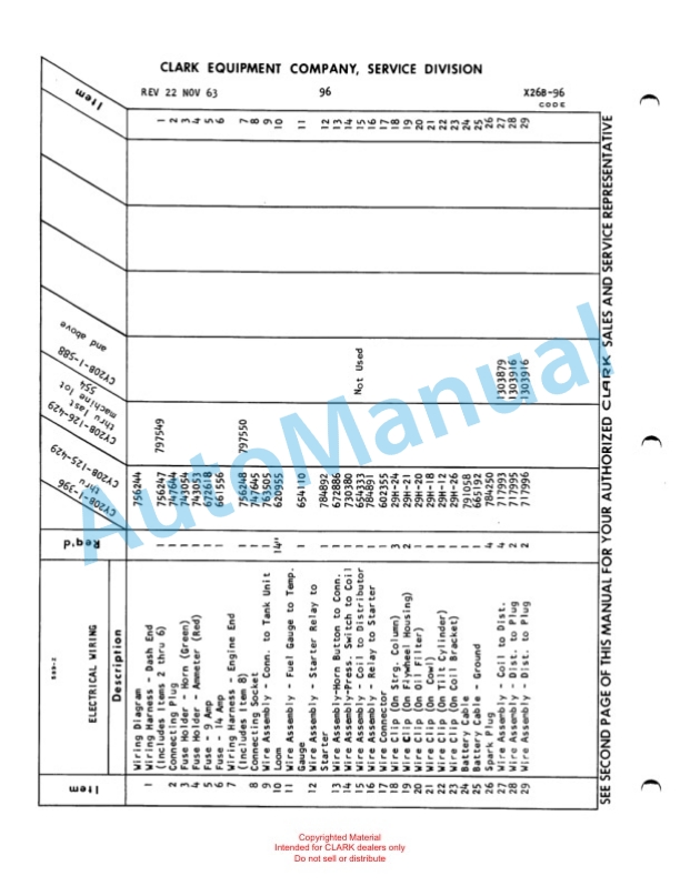Clark Clarklift Model CY20B Maintenance Manual and Parts Book X26B 747 3 Clark Clarklift Model CY20B Maintenance Manual and Parts Book X26B 747-3