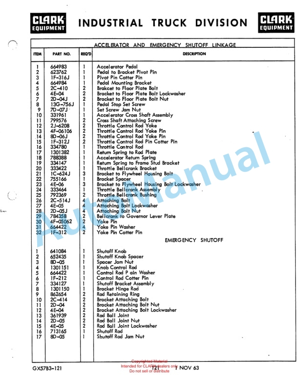 Clark Clarklift Model DCY 150 B Diesel Maintenance Manual and Parts Book GX 57B3 3 Clark Clarklift Model DCY 150 B Diesel Maintenance Manual and Parts Book GX 57B3-3