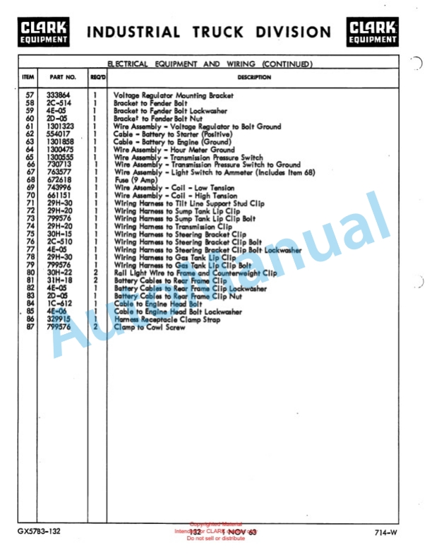 Clark Clarklift Model DCY 150 B Diesel Maintenance Manual and Parts Book GX 57B3 4 Clark Clarklift Model DCY 150 B Diesel Maintenance Manual and Parts Book GX 57B3-4