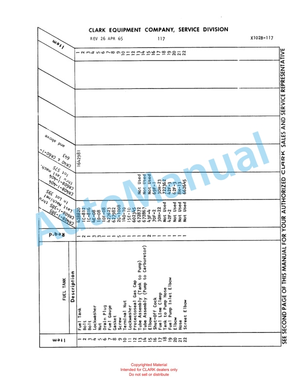 Clark Clarklift Ranger 60 B Parts Book X103B 794 3 Clark Clarklift Ranger 60 B Parts Book X103B 794-3