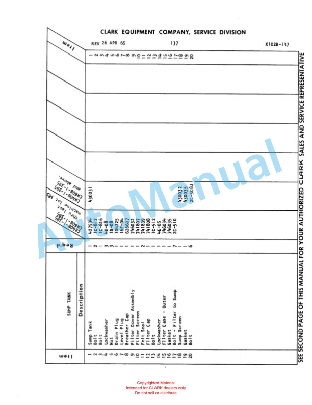 Clark Clarklift Ranger 60 B Parts Book X103B 794 5 Clark Clarklift Ranger 60 B Parts Book X103B 794-5