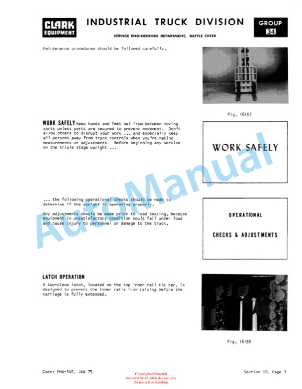 Clark Clarklift ROS 25, 40 Planned Maintenance and Adjustment Procedures Manual PMA-322 3 Clark Clarklift ROS 25, 40 Planned Maintenance and Adjustment Procedures Manual PMA-322-3