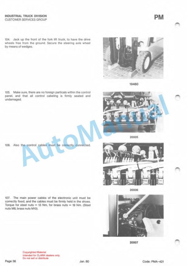 Clark Clarklift TM 10-12S-15 Planned Maintenance and Adjustment Procedures Manual PMA-421 2 Clark Clarklift TM 10-12S-15 Planned Maintenance and Adjustment Procedures Manual PMA-421-2