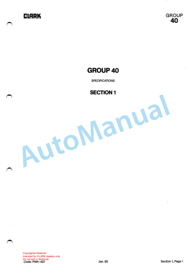 Clark Clarklift TM 10-12S-15 Planned Maintenance and Adjustment Procedures Manual PMA-421 3 Clark Clarklift TM 10-12S-15 Planned Maintenance and Adjustment Procedures Manual PMA-421-3