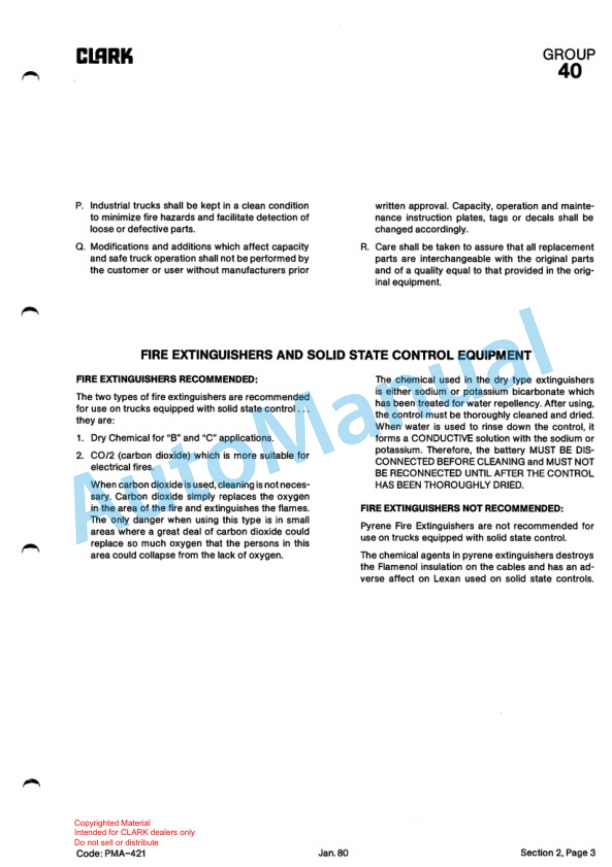 Clark Clarklift TM 10-12S-15 Planned Maintenance and Adjustment Procedures Manual PMA-421 4 Clark Clarklift TM 10-12S-15 Planned Maintenance and Adjustment Procedures Manual PMA-421-4