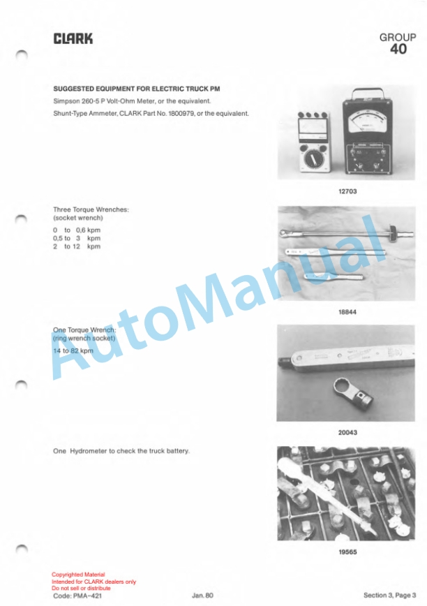 Clark Clarklift TM 10-12S-15 Planned Maintenance and Adjustment Procedures Manual PMA-421 5 Clark Clarklift TM 10-12S-15 Planned Maintenance and Adjustment Procedures Manual PMA-421-5