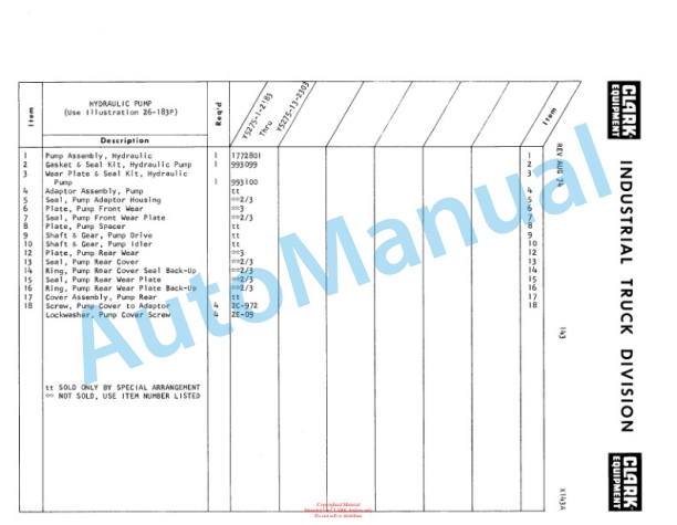 Clark Clarklift Y 5275 CY 525, 625, 700 Diesel Parts Book X143A 2303 3 Clark Clarklift Y 5275 CY 525, 625, 700 Diesel Parts Book X143A 2303-3