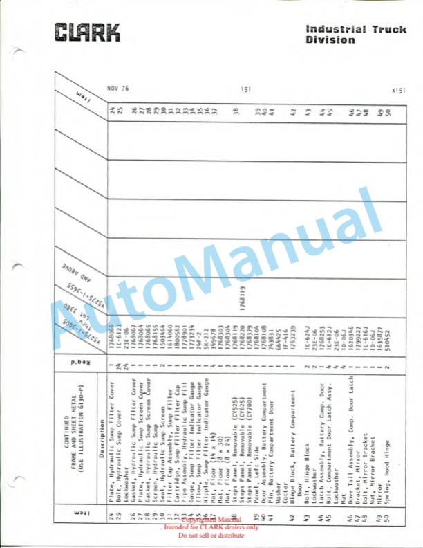 Clark Clarklift Y 5275 CY 525, 625, 700 Diesel Parts Book X151 3655 4 Clark Clarklift Y 5275 CY 525, 625, 700 Diesel Parts Book X151 3655-4