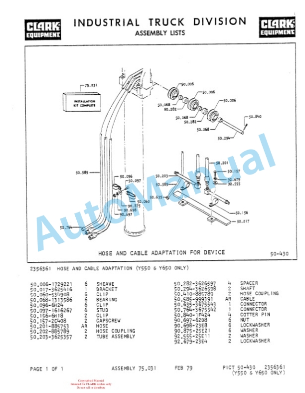 Clark Clarklift Y4065 Diesel Parts Book Y157 6460 3 Clark Clarklift Y4065 Diesel Parts Book Y157 6460-3