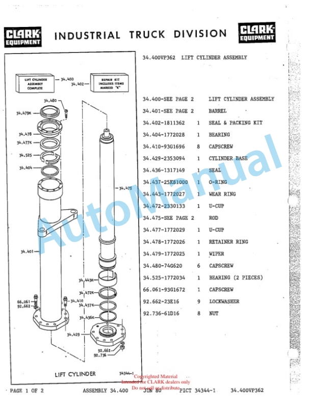 Clark Clarklift Y800 Diesel Parts Book Y154 4575 2 Clark Clarklift Y800 Diesel Parts Book Y154 4575-2