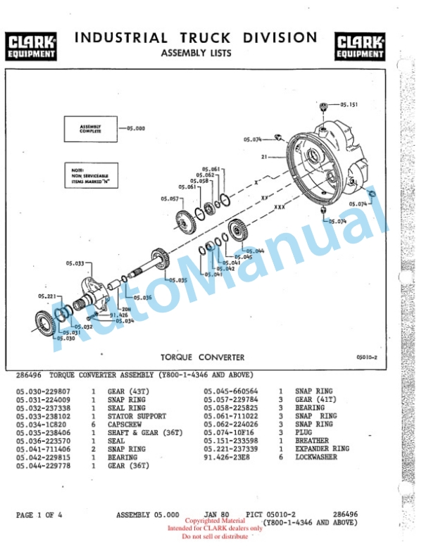 Clark Clarklift Y800 Diesel Parts Book Y154 4575 3 Clark Clarklift Y800 Diesel Parts Book Y154 4575-3