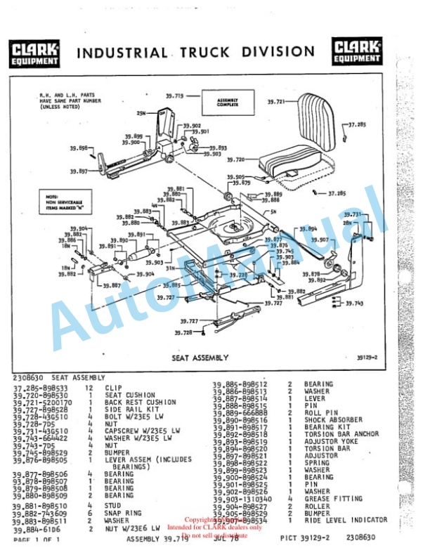 Clark Clarklift Y800 Diesel Parts Book Y154 4575 4 Clark Clarklift Y800 Diesel Parts Book Y154 4575-4
