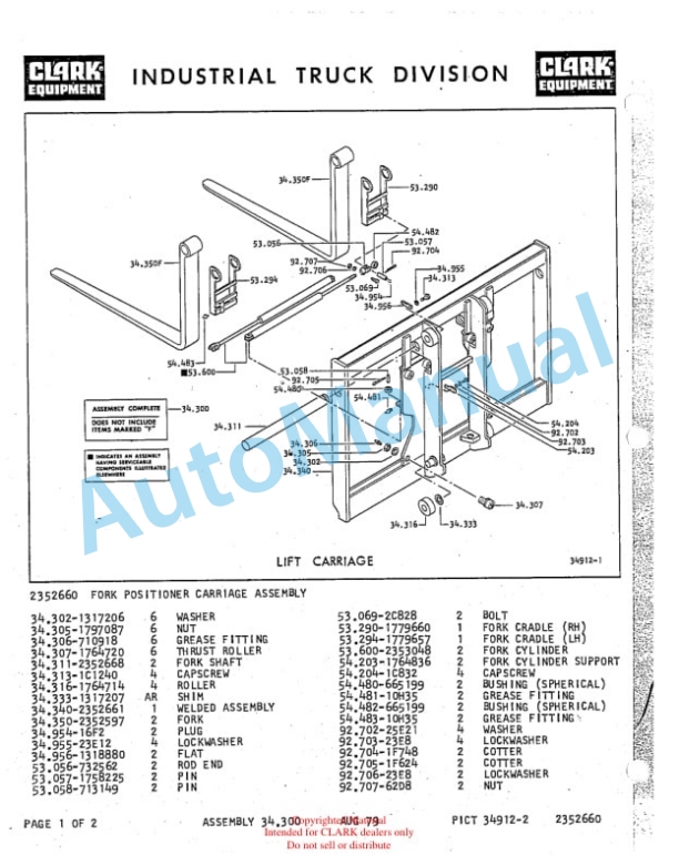 Clark Clarklift Y800 Diesel Parts Book Y154 4575 5 Clark Clarklift Y800 Diesel Parts Book Y154 4575-5