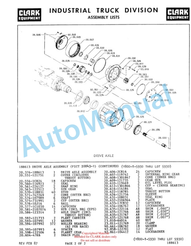 Clark Clarklift Y800 Diesel Parts Book Y163 6465 2 Clark Clarklift Y800 Diesel Parts Book Y163 6465-2