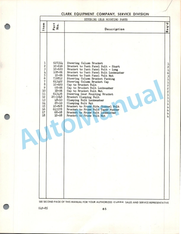 Clark Clarktor 40 R-S Maintenance Manual and Parts Book G 49 4 Clark Clarktor 40 R-S Maintenance Manual and Parts Book G 49-4