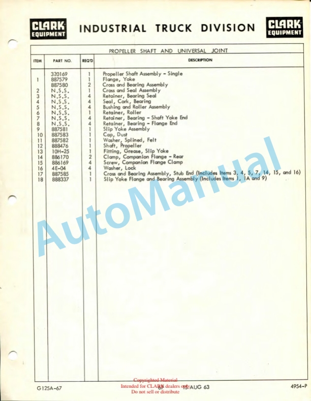 Clark Clarktor CTA 40C Maintenance Manual and Parts Book G125A 4 Clark Clarktor CTA 40C Maintenance Manual and Parts Book G125A-4