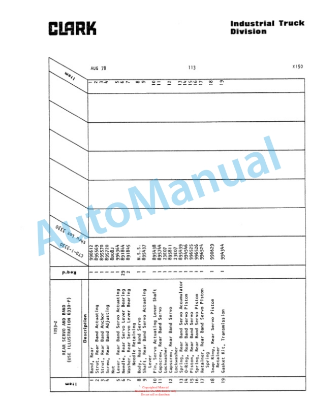Clark Clarktor Diesel Automatic Parts Book X150 4530 3 Clark Clarktor Diesel Automatic Parts Book X150 4530-3