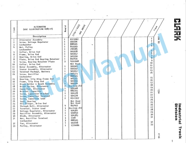 Clark Clarktor Diesel Parts Book X146 4225 5 Clark Clarktor Diesel Parts Book X146 4225-5