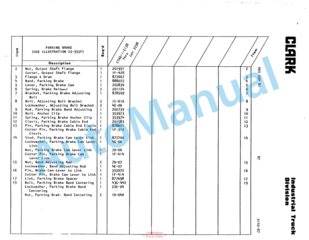 Clark Clarktor E Diesel Automatic Parts Book X140 3110 3 Clark Clarktor E Diesel Automatic Parts Book X140 3110-3