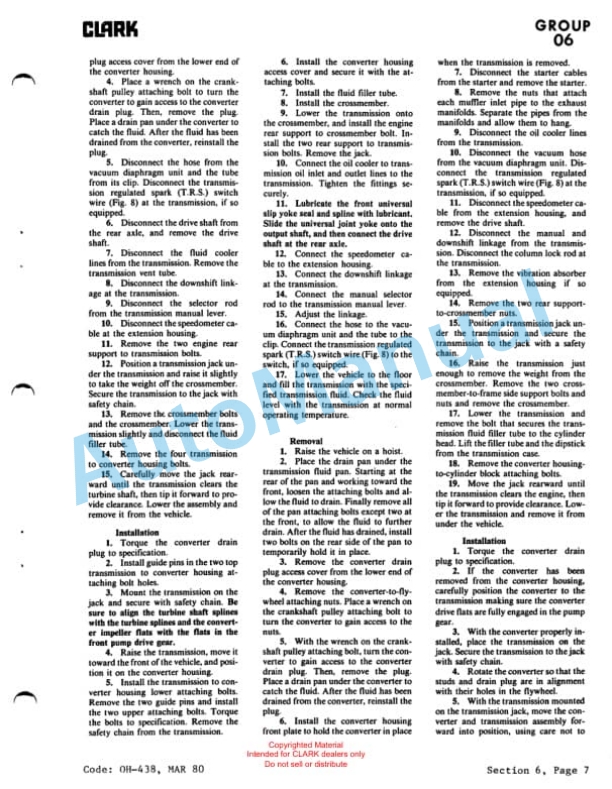 Clark Clarktor Tow Tractor Gas Model Overhaul Instructions OH-438 2 Clark Clarktor Tow Tractor Gas Model Overhaul Instructions OH-438-2