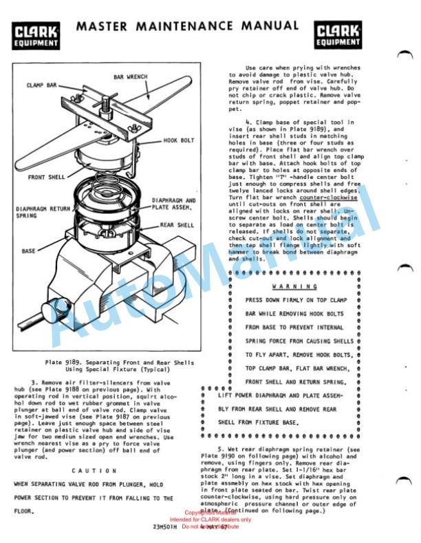 Clark Clarktor Tow Tractor Gas Model Overhaul Instructions OH-438 5 Clark Clarktor Tow Tractor Gas Model Overhaul Instructions OH-438-5
