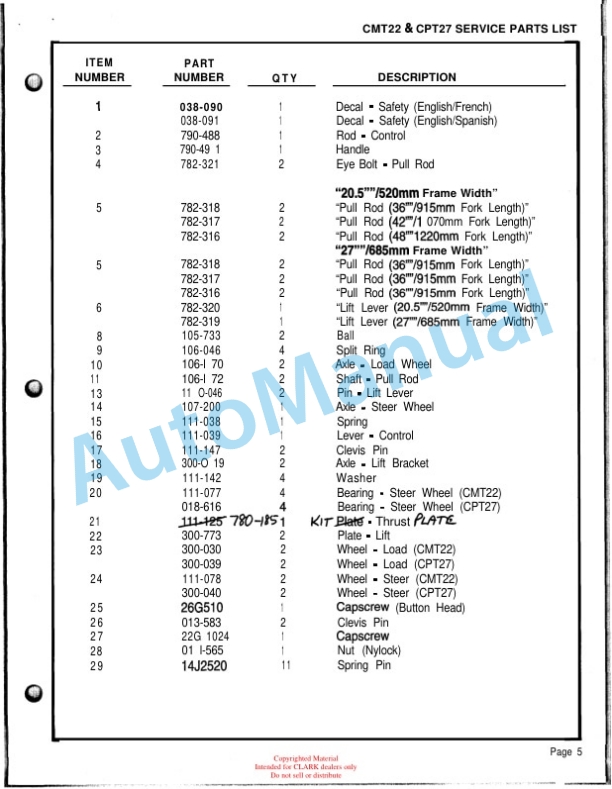 Clark CMT 22, CPT 27 Service and Parts Manual 2 Clark CMT 22, CPT 27 Service and Parts Manual-2