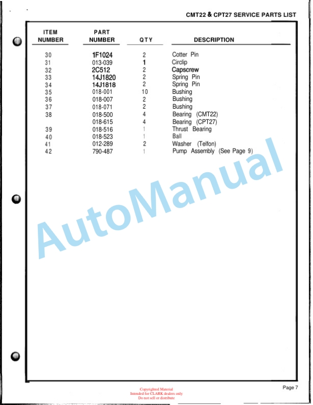 Clark CMT 22, CPT 27 Service and Parts Manual 4 Clark CMT 22, CPT 27 Service and Parts Manual-4