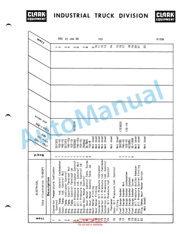Clark Contractor Material Handling Equipment IT 60 Parts Book X122A 2042 2 Clark Contractor Material Handling Equipment IT 60 Parts Book X122A 2042-2
