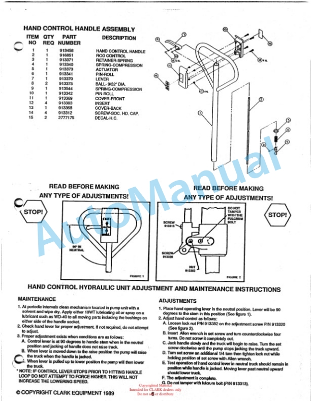Clark CPT T50 Hand Hydraulic Pallet Truck Service and Parts Manual 3 Clark CPT T50 Hand Hydraulic Pallet Truck Service and Parts Manual-3