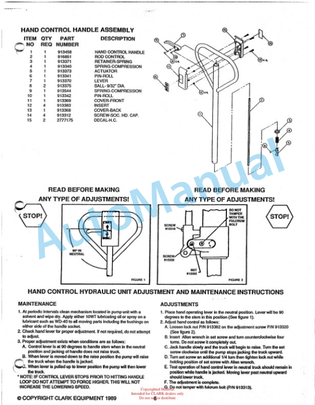 Clark CPT T55 Hand Hydraulic Pallet Truck Service and Parts Manual 3 Clark CPT T55 Hand Hydraulic Pallet Truck Service and Parts Manual-3