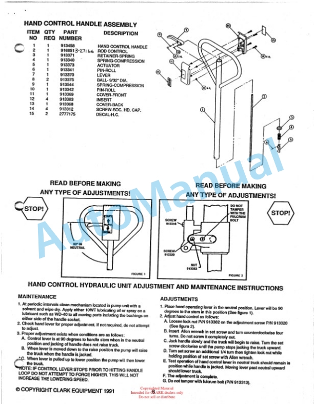Clark CPT T65 Hand Hydraulic Pallet Truck Service and Parts Manual 3 Clark CPT T65 Hand Hydraulic Pallet Truck Service and Parts Manual-3