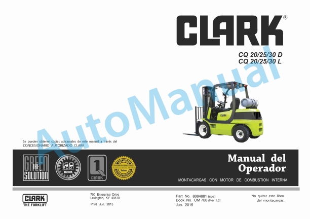 Clark CQ 20, 25, 30 D, CQ 20, 25, 30 L Operator Manual OM-788 SPA