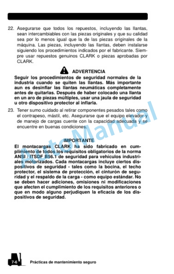 Clark CQ 20, 25, 30 D, CQ 20, 25, 30 L Operator Manual OM-788 SPA 4 Clark CQ 20, 25, 30 D, CQ 20, 25, 30 L Operator Manual OM-788 SPA-4